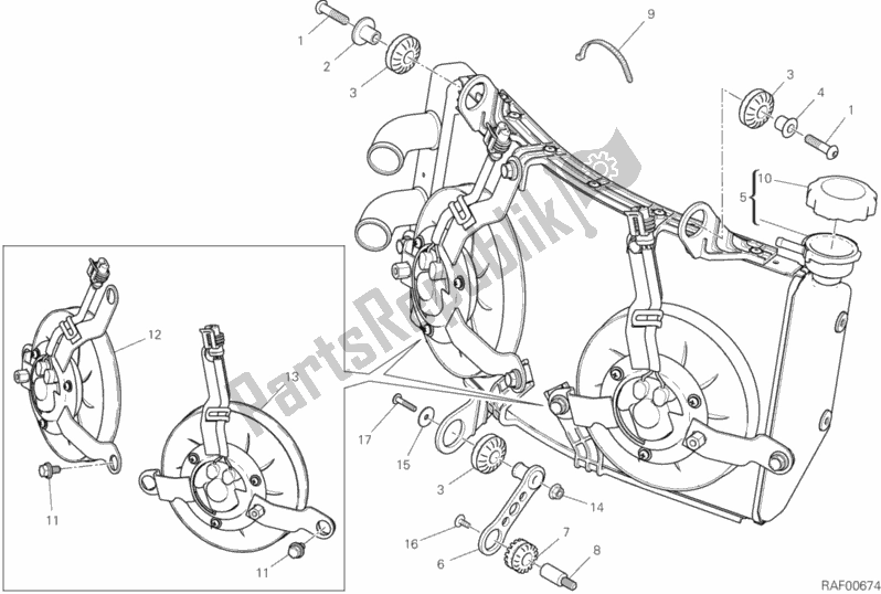 Alle onderdelen voor de Waterkoeler van de Ducati Hypermotard 950 USA 2020